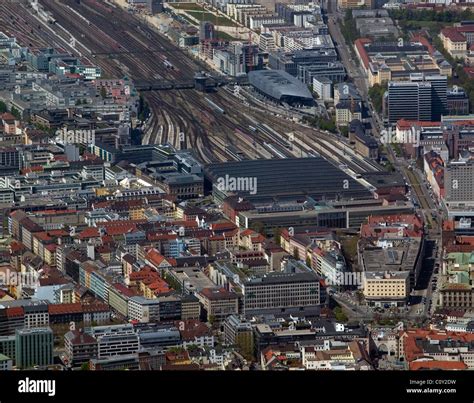 aerial view above central rail station Munich München Hauptbahnhof Germany Stock Photo - Alamy