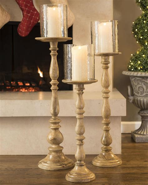 Tall Wooden Pillar Candle Holders