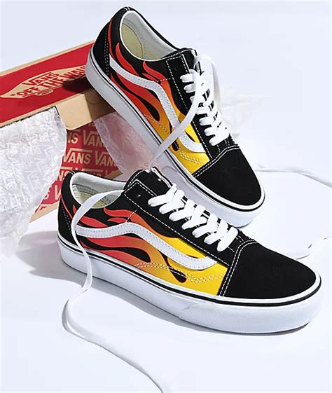 Vans Old Skool Flame Black & White Skate Shoes | Zumiez