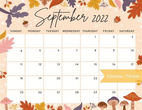 September 2022 Calendar Beautiful Fall Autumn Flowers | Etsy | Planner calendar, Family calendar ...