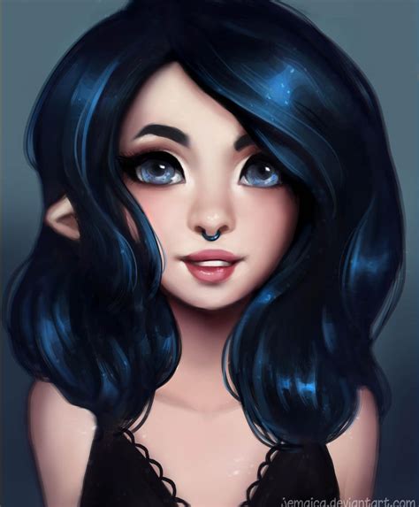 Midnight blue hair elf by jemajema on DeviantArt