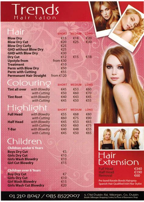 Our Price List - Trends Hair Salon