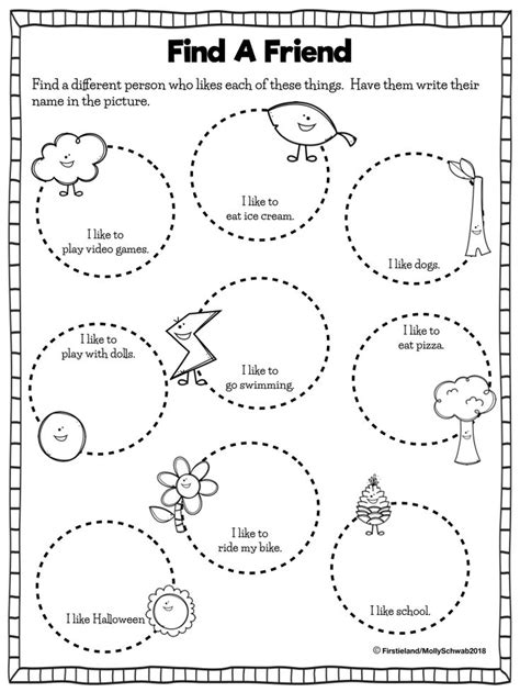 find a friend worksheet with pictures to help students learn how to ...