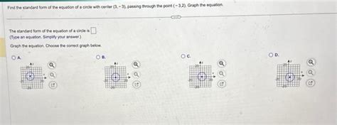 Solved The standard form of the equation of a circle is | Chegg.com