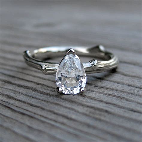 Pear Shaped White Sapphire engagement ring