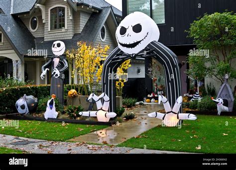 Halloween decorations outside a home in Metro Vancouver, BC, Canada ...