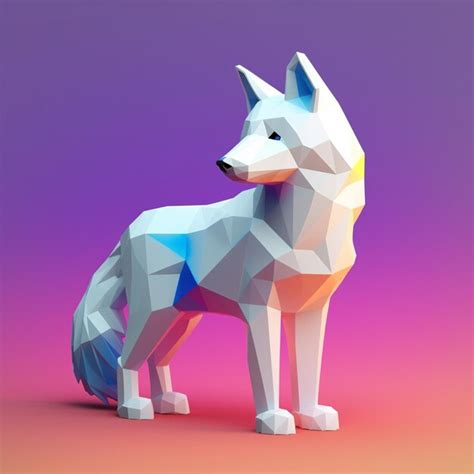 Premium AI Image | Colorful low poly geometric arctic fox animal full body AI Generated Image