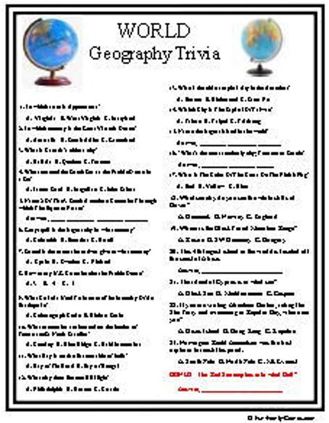 World Geography Trivia - Etsy Australia