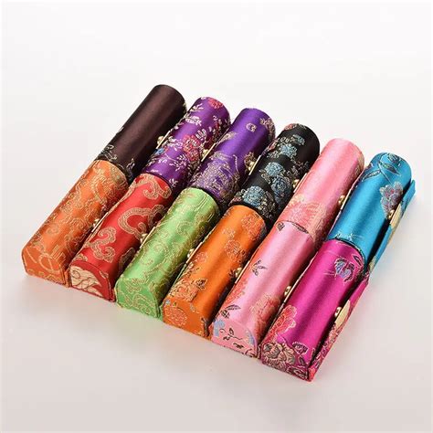 1PC Mini Flower Design Embroidered Lipstick Case Box with Mirror Hasp Cosmetic Bags Coin ...