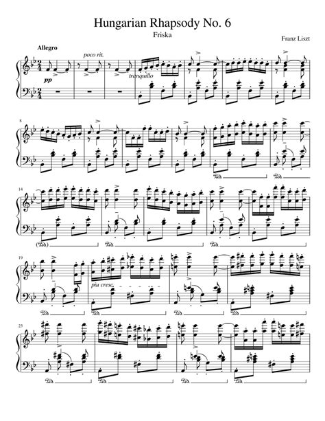 Hungarian Rhapsody No. 6 Friska - Franz Liszt sheet music for Piano download free in PDF or MIDI