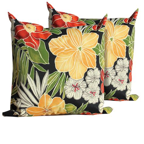 Black Floral Throw Pillows | Set of 2 Square Outdoor Pillows