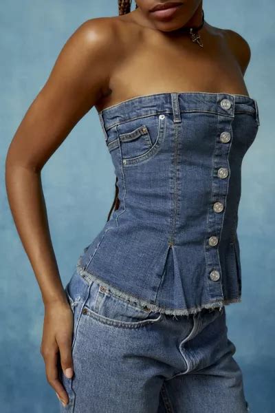 BDG Denim Lace-Up Tube Top | Urban Outfitters