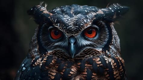 Premium Photo | A close up of an owl with red eyes