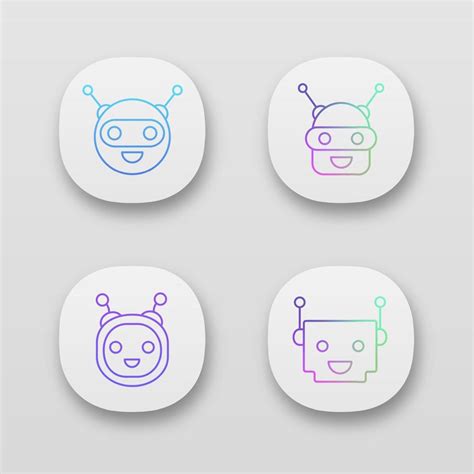 Chatbot app icons set. UIUX user interface. Talkbots. Laughing virtual ...