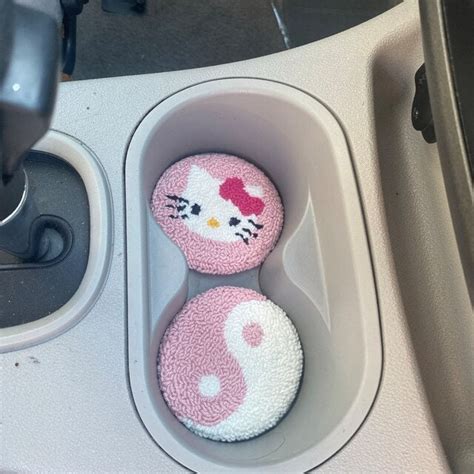 Pink Car Accessories, Set of 2 Car Coaster, Car Accessories for Women, Hello Kitty Car ...