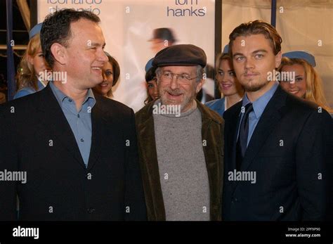 Tom Hanks, Steven Spielberg and Leonardo DiCaprio, from left to right ...