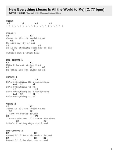 He's Everything (Jesus Is All The World To Me) Chords PDF (Kevin Pledger) - PraiseCharts