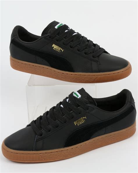 Puma Basket Classic Gum Deluxe Trainers Black,leather,retro,shoes,mens