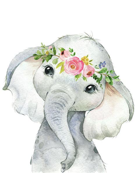 Boho Watercolor Boho Floral Elephant - Art Print – Pink Forest Cafe