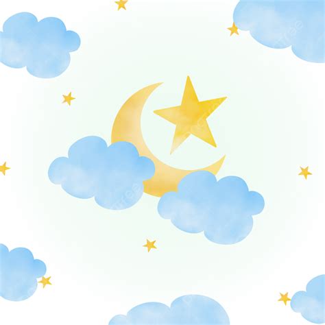 Cute Watercolor Blue Clouds Sky Yellow Star Background, Cloud, Watercolor, Sky Background Image ...