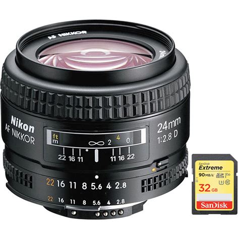 Nikon AF FX Full Frame NIKKOR 24mm f/2.8D Fixed Zoom Lens with Auto ...