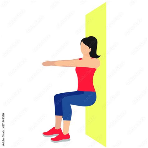 woman doing wall sit exercise. illustration. vector Stock Vector ...