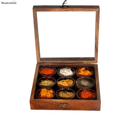 Buy Square Wooden Spice Box With 9 Containers Online in India at Best Price - Modern Spice Box ...