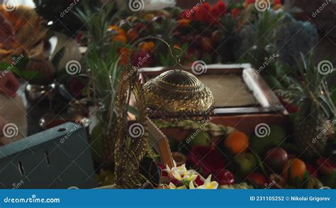 Flowers and Fruits for Offering at the Yagya Fire Ceremony Hindu Stock Footage - Video of grape ...