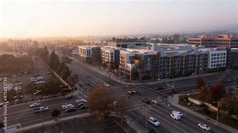 Sunset aerial view of downtown Brea, California, USA. Stock Photo | Adobe Stock