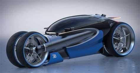 romain gauvin designs futuristic four-wheel bugatti 100M concept motorbike