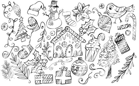 Hand Drawn Christmas Doodles Clip Art, Hand Drawn Christmas Clipart, Doodle Clipart, Christmas ...