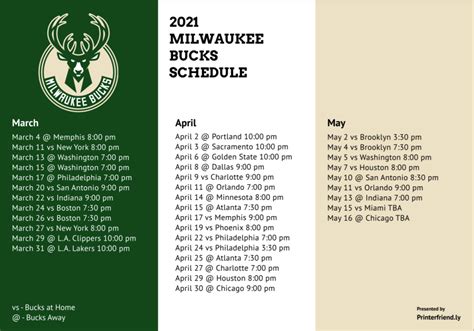 Printable Milwaukee Bucks schedule, TV schedule updated for 2021 ...