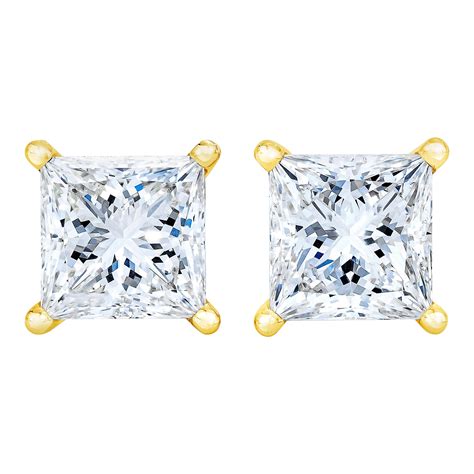 AGS Certified 1/4 Carat Princess-Cut Diamond Stud Earrings in 14k Yellow Gold For Sale at 1stDibs