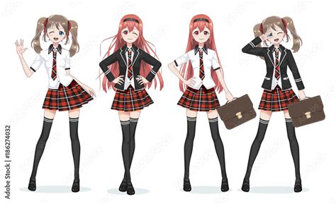 Beautiful anime manga schoolgirl in skirt Stock Vector | Adobe Stock