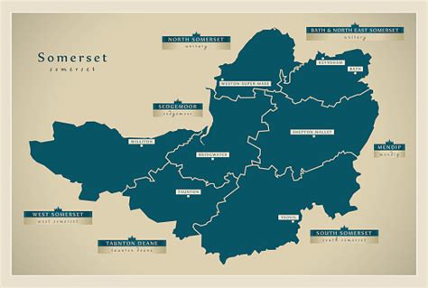 Modern Map Somerset County With District Labels England Uk Illustration ...