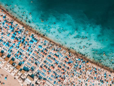 Aerial Drone View of People Having Fun and Relaxing on Costinesti Beach in Romania Editorial ...