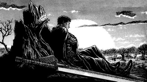 Man sitting on tree beside sword illustration, Kentaro Miura, Berserk ...