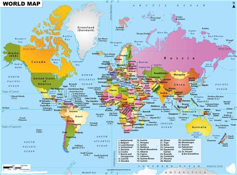 Printable Map of World Continents and Countries | World Map With Countries