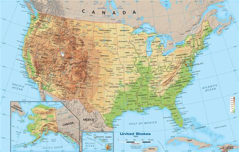 Geographical map of USA: topography and physical features of USA