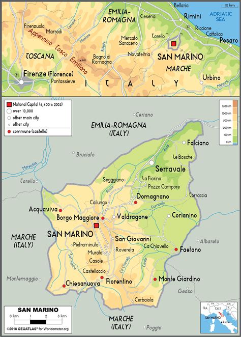 Large size Physical Map of San Marino - Worldometer