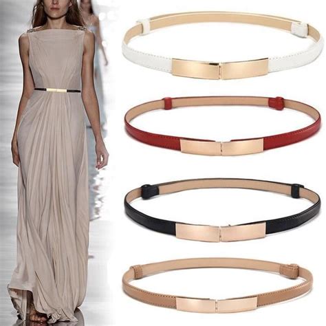 New Women Leather Thin Skinny Metal Gold Elastic Buckle Waistband Belt in 2020 | Belts for women ...