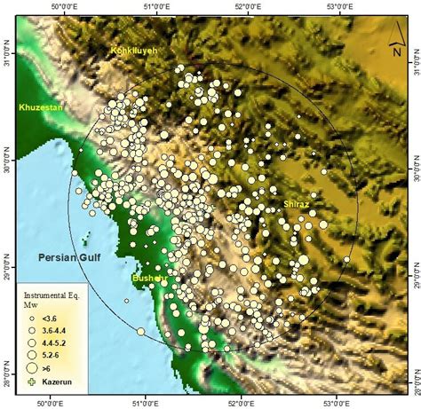 3-b. The surface epicenter of earthquakes; Instrumental, occurred ...