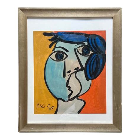 1970s Cubist Style Abstract Face Painting by Peter Keil, Framed | Chairish