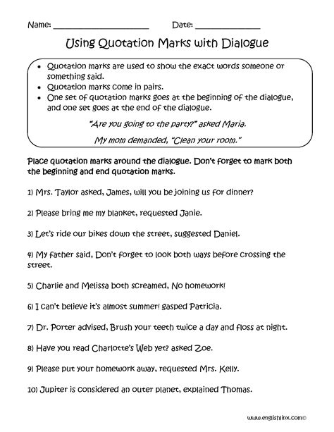 Using Quotation Marks with Dialogue Worksheets | Punctuation worksheets, Writing worksheets ...