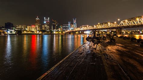 Downtown Portland Over Night City In Oregon Usa Hd Wallpaper For Desktop 3840x2160 ...