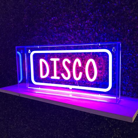 Neon slogan sign for sale | Bespoke neon lights from Neon Works | Disco – acrylic box | Neon Works