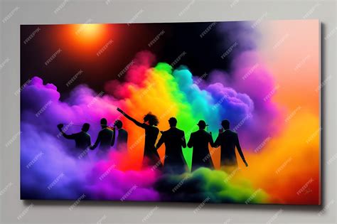 Premium Photo | Silhouette of gang of droogs in front of colorful rainbow lights with smoke ...