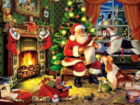 Santa Claus holding white paper near on fireplace painting, Christmas HD wallpaper | Wallpaper Flare