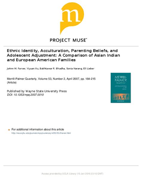 (PDF) Ethnic Identity, Acculturation, Parenting Beliefs, and Adolescent Adjustment: A Comparison ...