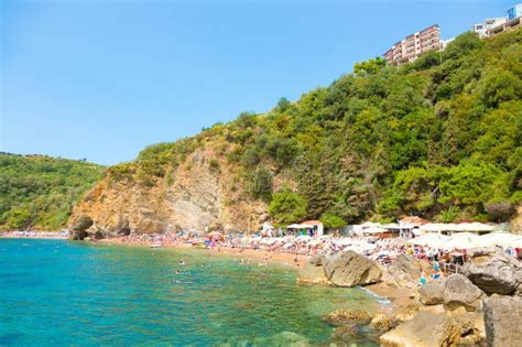 Famous Sandy Mogren Beach in Budva. MONTENEGRO Editorial Stock Photo ...